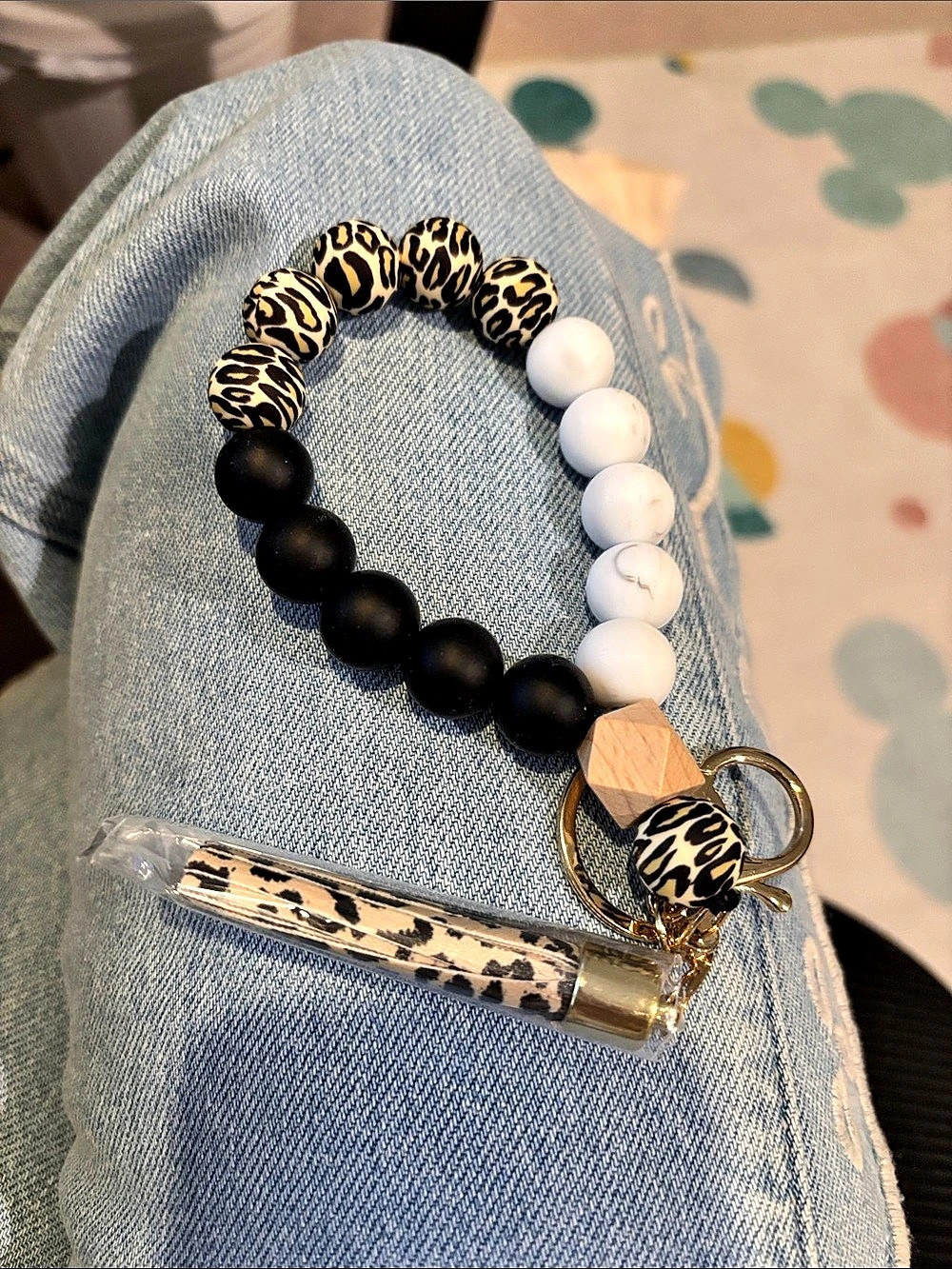 Animal Print Beaded ring holder in Black & White